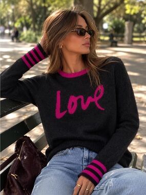 Black & Pink 'Love' Crewneck Sweater 100% cashmere